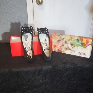 Melissa Black Flats with Polka Dot Bow. MINNIE SPECIAL EDITION DISNEY